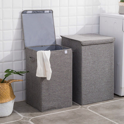SOGA 2X Grey Large Collapsible Laundry Hamper Storage Box Foldable Canvas Basket Home Organiser Decor • LUZ-SBox102X2