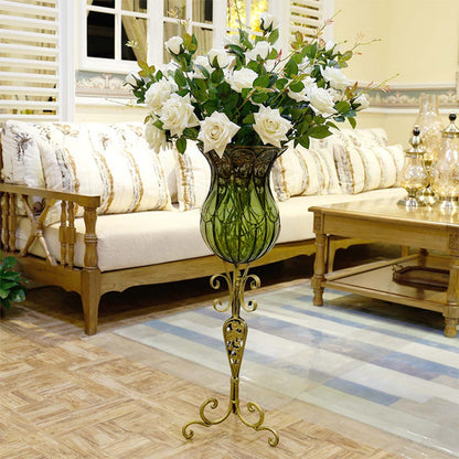 SOGA 85cm Green Glass Floor Vase with Tall Metal Flower Stand • LUZ-VaseYG3019Green