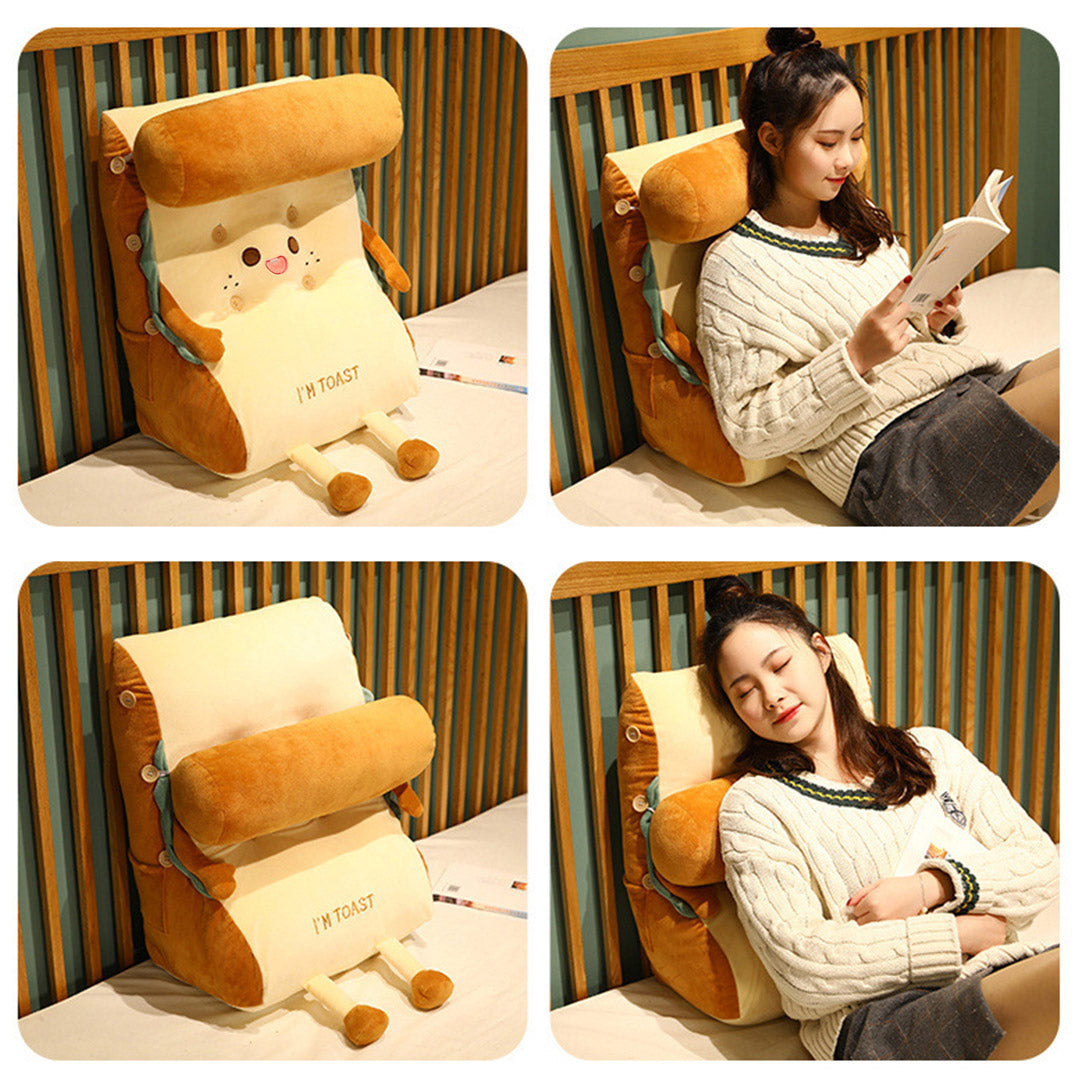 SOGA Cute Face Toast Bread Wedge Cushion Stuffed Plush Cartoon Back Support Pillow Home Decor • LUZ-SCushion024
