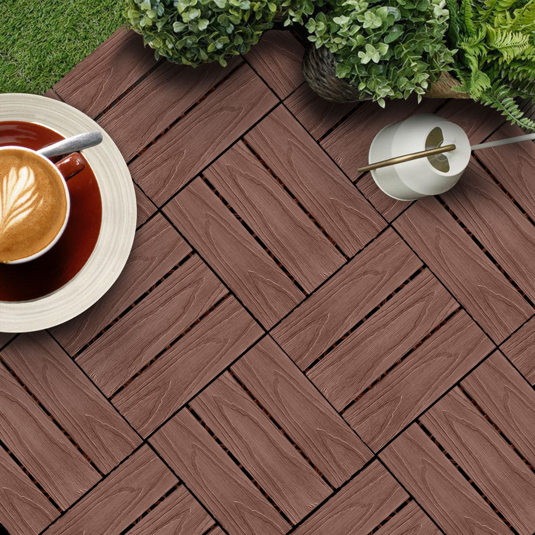 SOGA 11 pcs Dark Chocolate DIY Wooden Composite Decking Tiles Garden Outdoor Backyard Flooring Home Decor • LUZ-Deck5032