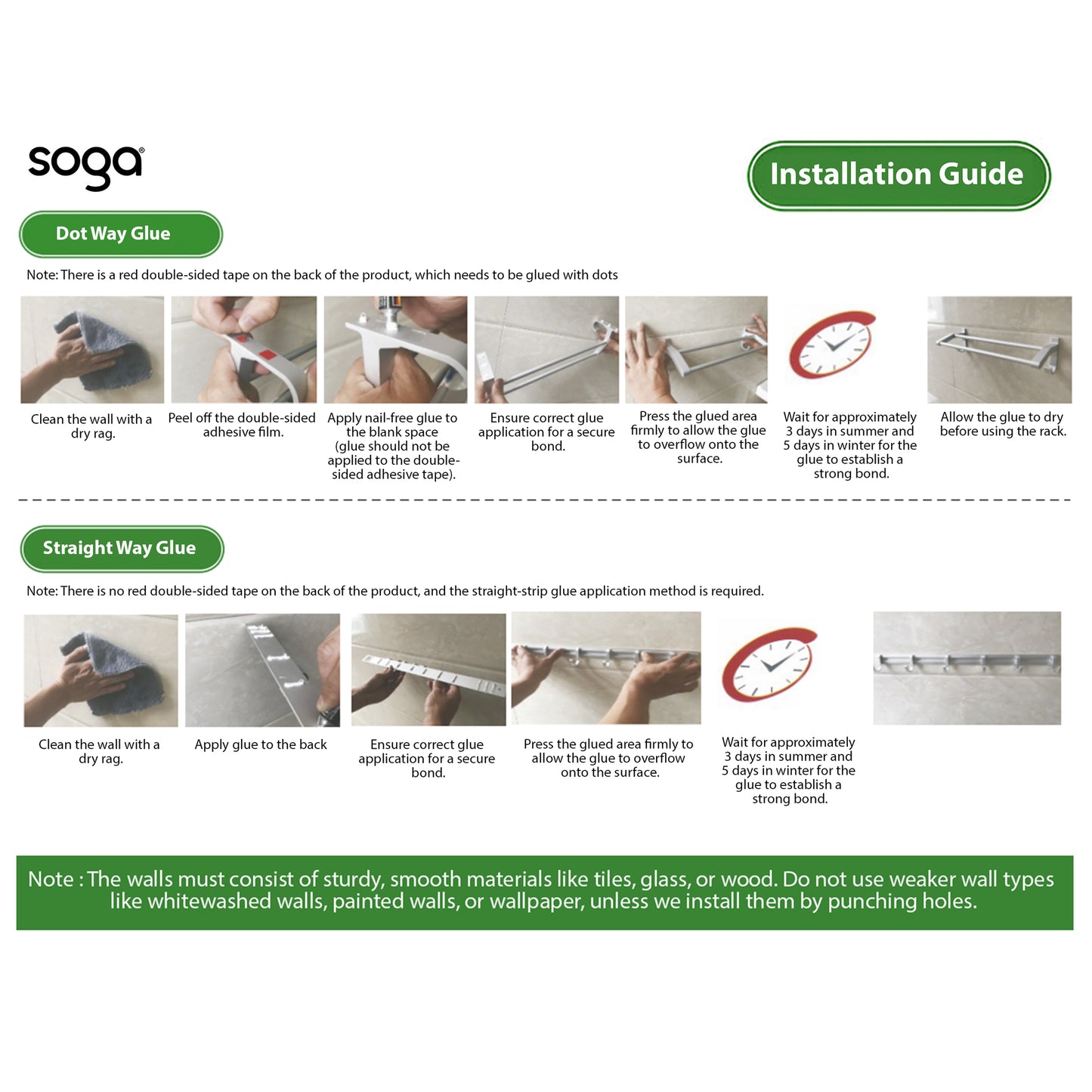 SOGA Wall-Mounted Clothes Hanger Multi-Clamp Laundry Drying Wall Rack • LUZ-TAN1046