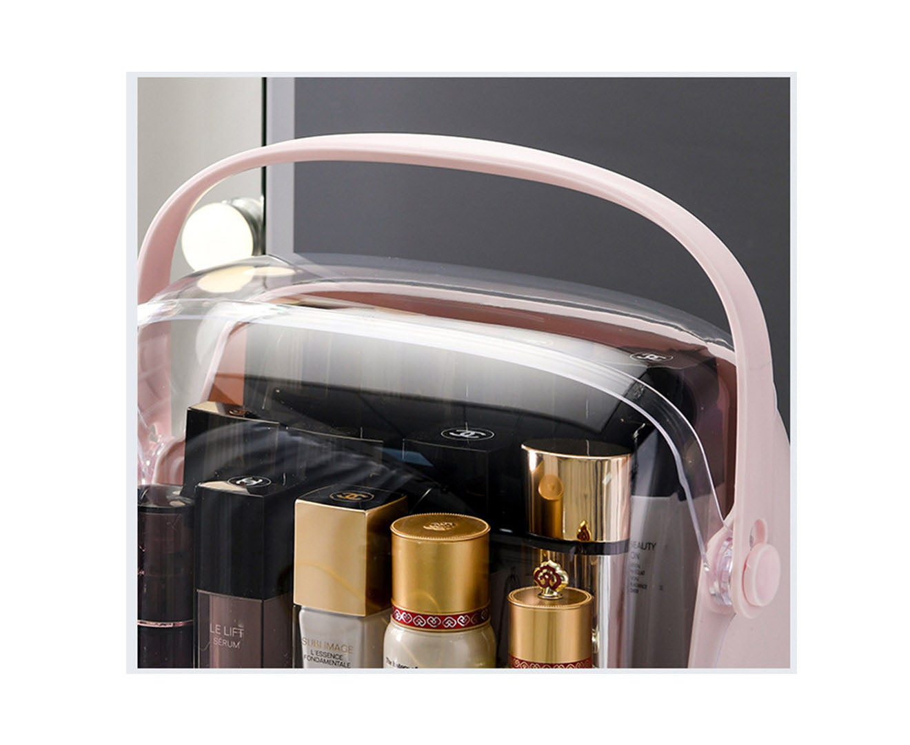 SOGA 2X 3 Tier Pink Countertop Makeup Cosmetic Storage Organiser Skincare Holder Jewelry Storage Box with Handle • LUZ-BathC104X2