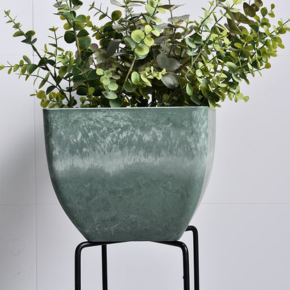SOGA 27cm Green Grey Square Resin Plant Flower Pot in Cement Pattern Planter Cachepot for Indoor Home Office • LUZ-FPotF2704