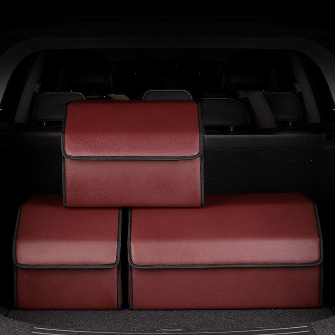 SOGA Leather Car Boot Collapsible Foldable Trunk Cargo Organizer Portable Storage Box Red Small • LUZ-StorageREDSml