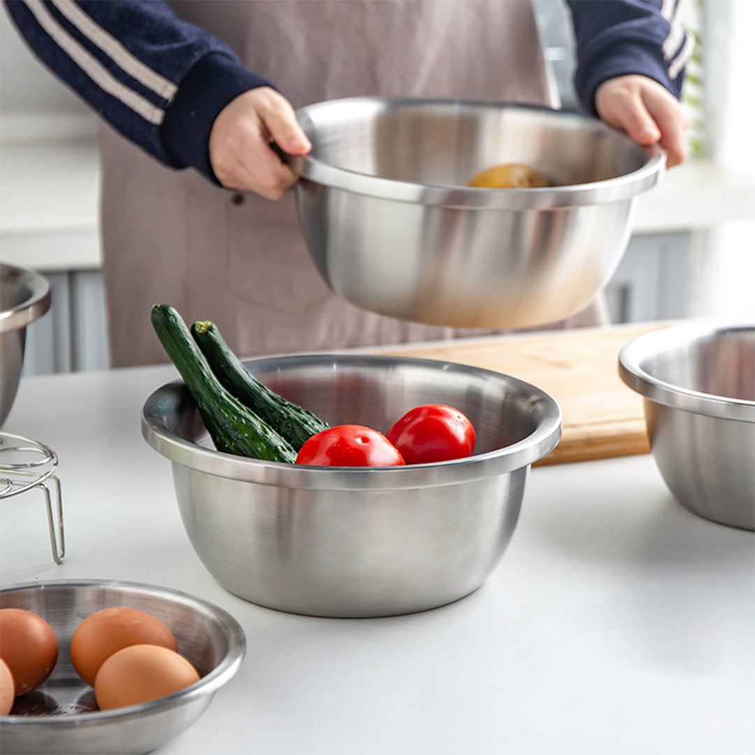 SOGA 2X 3Pcs Deepen Matte Stainless Steel Stackable Baking Washing Mixing Bowls Set Food Storage Basin • LUZ-Bowl888X2