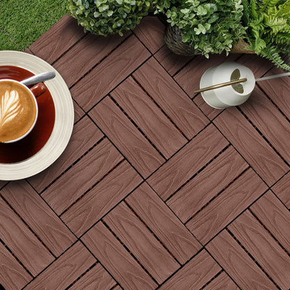 SOGA 11 pcs Dark Chocolate DIY Wooden Composite Decking Tiles Garden Outdoor Backyard Flooring Home Decor • LUZ-Deck5032