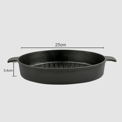 SOGA 2X 25cm Round Ribbed Cast Iron Frying Pan Skillet Steak Sizzle Platter with Handle • LUZ-ZPai001AX2