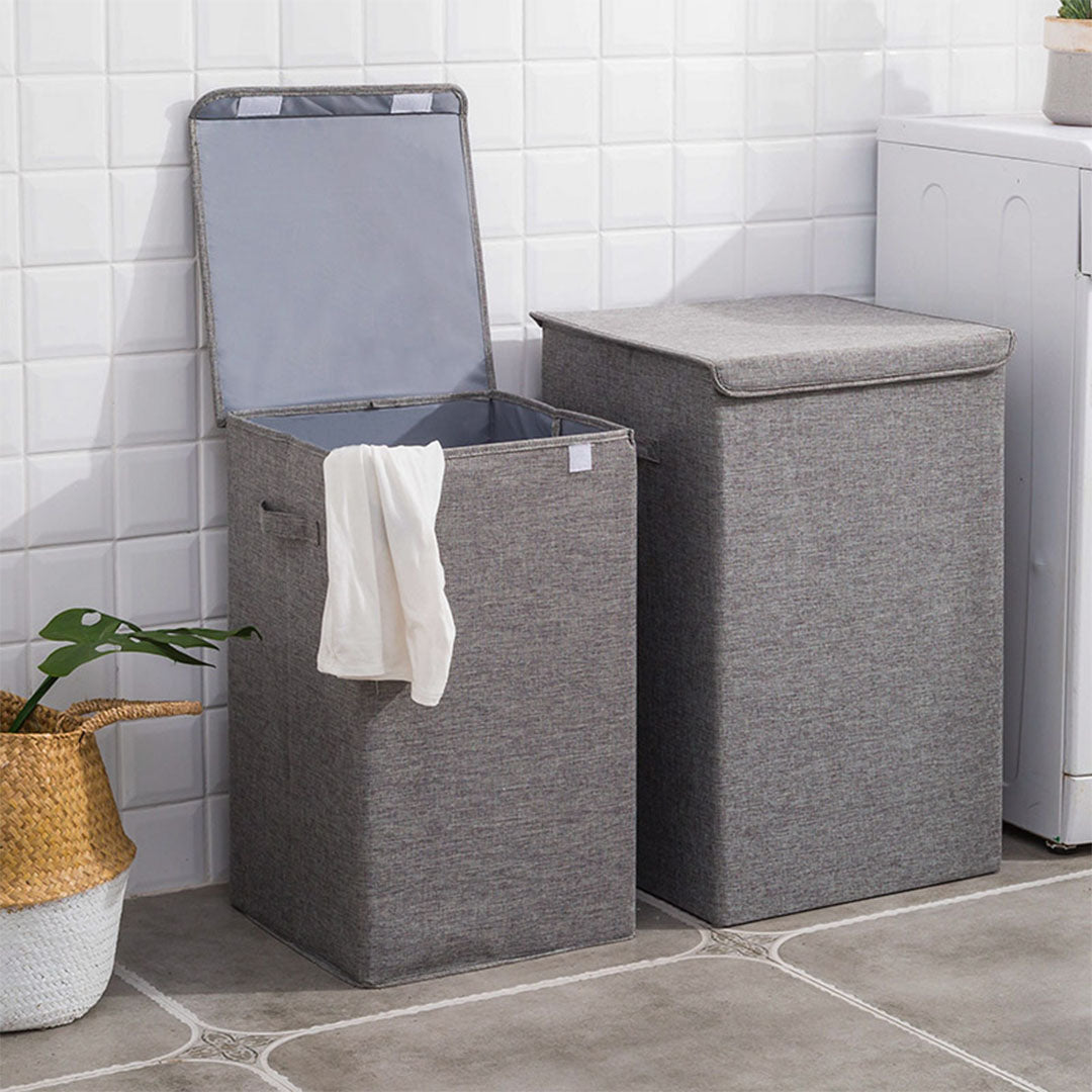 SOGA 2X  Grey Medium Collapsible Laundry Hamper Storage Box Foldable Canvas Basket Home Organiser Decor • LUZ-SBox101X2