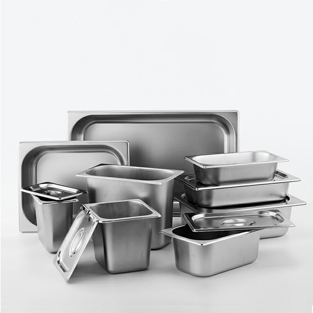 SOGA 6X Gastronorm GN Pan Full Size 1/3 GN Pan 10cm Deep Stainless Steel Tray With Lid LUZ-GP5416wLidX6