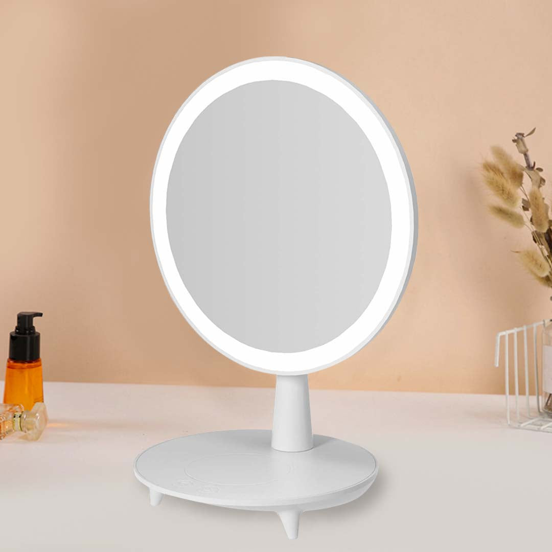 SOGA Round White Rechargeable LED Light Makeup Mirror Tabletop Vanity Home Decor • LUZ-BathG535