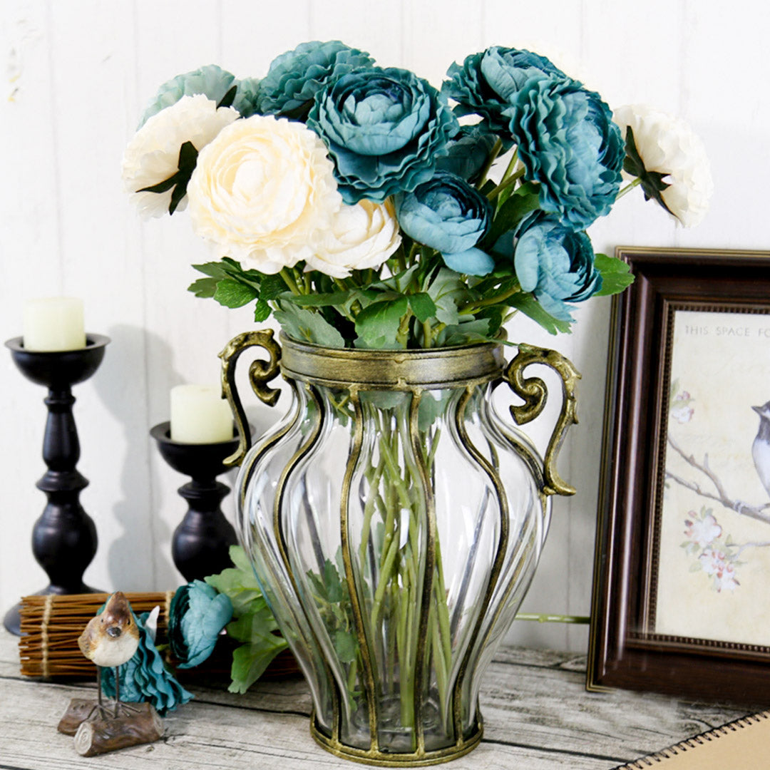 SOGA Clear European Glass Home Decor Flower Vase with Two Metal Handle • LUZ-HO-VaseYG8054Clear