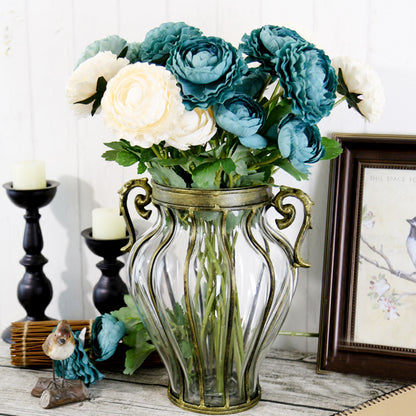 SOGA Clear European Glass Home Decor Flower Vase with Two Metal Handle • LUZ-HO-VaseYG8054Clear