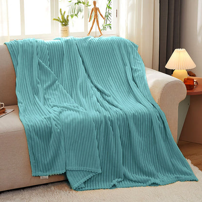 SOGA Sky Blue Throw Blanket Warm Cozy Striped Pattern Thin Flannel Coverlet Fleece Bed Sofa Comforter • LUZ-Blanket315