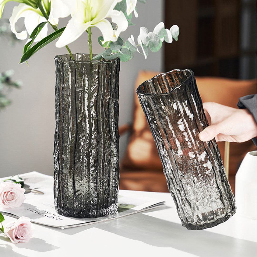 SOGA 30.5cm Handcrafted Grey Glass Vase, Classic Design for Home Decor • LUZ-GVaseGrey305