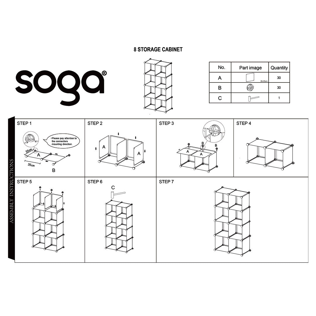 SOGA 4 Tier 8-Cube Black Portable Wardrobe Divide-Grid Modular Storage Organiser Foldable Closet • LUZ-Wrobe1766