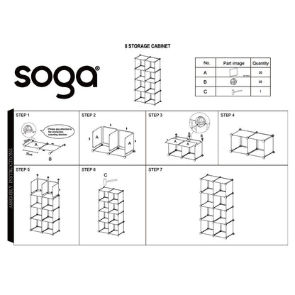 SOGA 4 Tier 8-Cube Black Portable Wardrobe Divide-Grid Modular Storage Organiser Foldable Closet • LUZ-Wrobe1766
