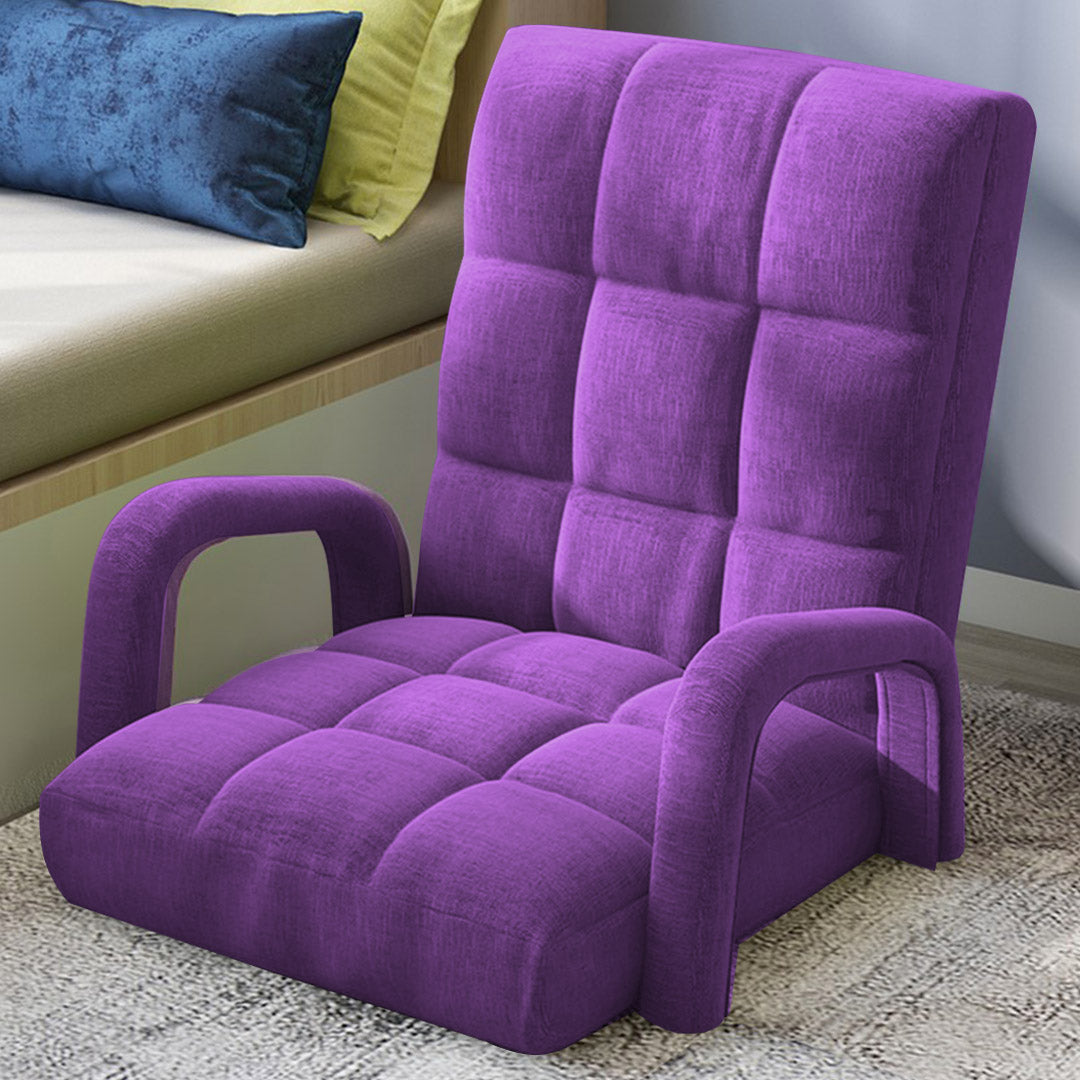 SOGA Foldable Lounge Cushion Adjustable Floor Lazy Recliner Chair with Armrest Purple • LUZ-LoungeArmPurple
