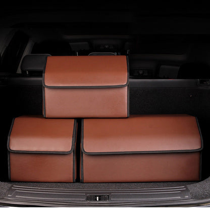 SOGA Leather Car Boot Collapsible Foldable Trunk Cargo Organizer Portable Storage Box Coffee Small • LUZ-StorageCOFSml