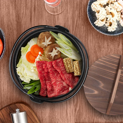 SOGA 29cm Cast Iron Japanese Style Sukiyaki Tetsu Nabe Shabu Hot Pot with Wooden Lid • LUZ-ZPaiA5-29
