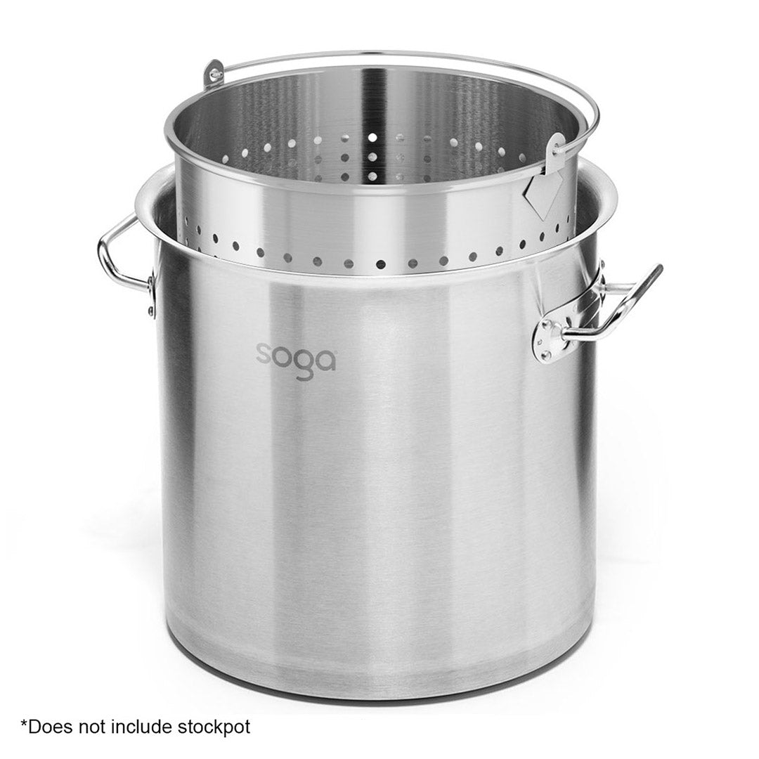 SOGA 2X 50L 18/10 Stainless Steel Perforated Stockpot Basket Pasta Strainer with Handle • LUZ-PastaInsert3904X2