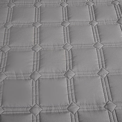 SOGA 2X  Grey 183cm Wide Mattress Cover Thick Quilted Stretchable Bed Spread Sheet Protector with Pillow Covers • LUZ-BCover4004X2
