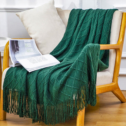 SOGA 2X Green Diamond Pattern Knitted Throw Blanket Warm Cozy Woven Cover Couch Bed Sofa Home Decor with Tassels • LUZ-Blanket903X2