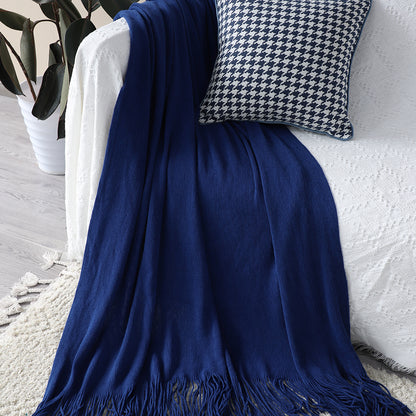 SOGA 2X Royal Blue Acrylic Knitted Throw Blanket Solid Fringed Warm Cozy Woven Cover Couch Bed Sofa Home Decor • LUZ-Blanket909X2