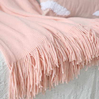 SOGA 2X Pink Acrylic Knitted Throw Blanket Solid Fringed Warm Cozy Woven Cover Couch Bed Sofa Home Decor • LUZ-Blanket915X2