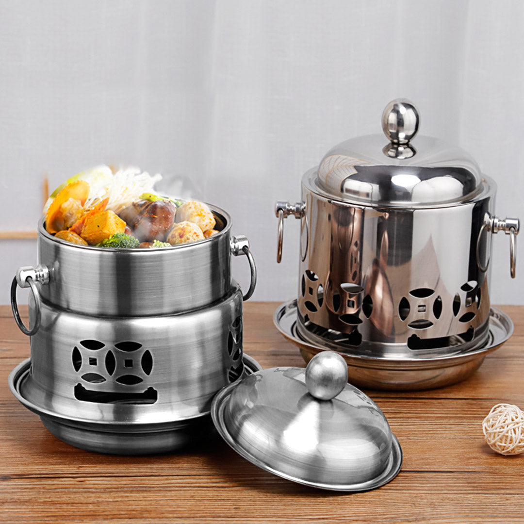 SOGA 2X Stainless Steel Mini Asian Buffet Hot Pot Single Person Shabu Alcohol Stove Burner with Lid LUZ-ChafingDishHotPot4X2