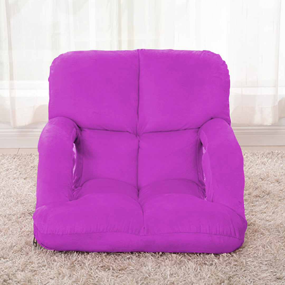 SOGA 4X Foldable Lounge Cushion Adjustable Floor Lazy Recliner Chair with Armrest Purple • LUZ-LoungeKidPurpleX4