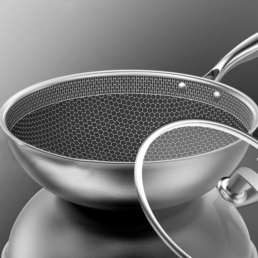 SOGA 2X 32cm Stainless Steel Tri-Ply Frying Cooking Fry Pan Textured Non Stick Interior Skillet with Glass Lid • LUZ-FryPanTRIFPYZ32X2
