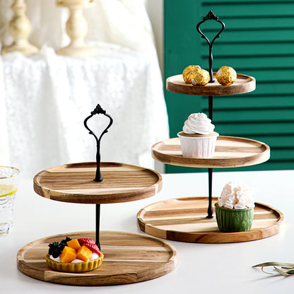 SOGA 15cm 2 Tier  Brown Round Wooden Acacia Dessert Tray Cake Snacks Cupcake Stand Buffet Serving Countertop Decor • LUZ-WodC237