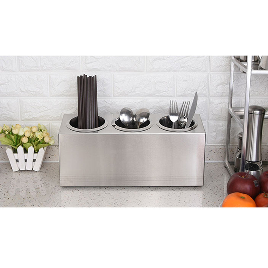 SOGA 2X 18/10 Stainless Steel Commercial Conical Utensils Cutlery Holder with 3 Holes • LUZ-CutleryHolder4601X2
