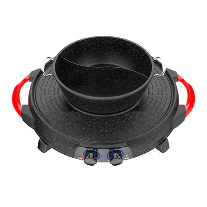 SOGA 2X 2  in 1 Electric Stone Coated Grill Plate Steamboat Two Division Hotpot • LUZ-SteamboatR2YYX2