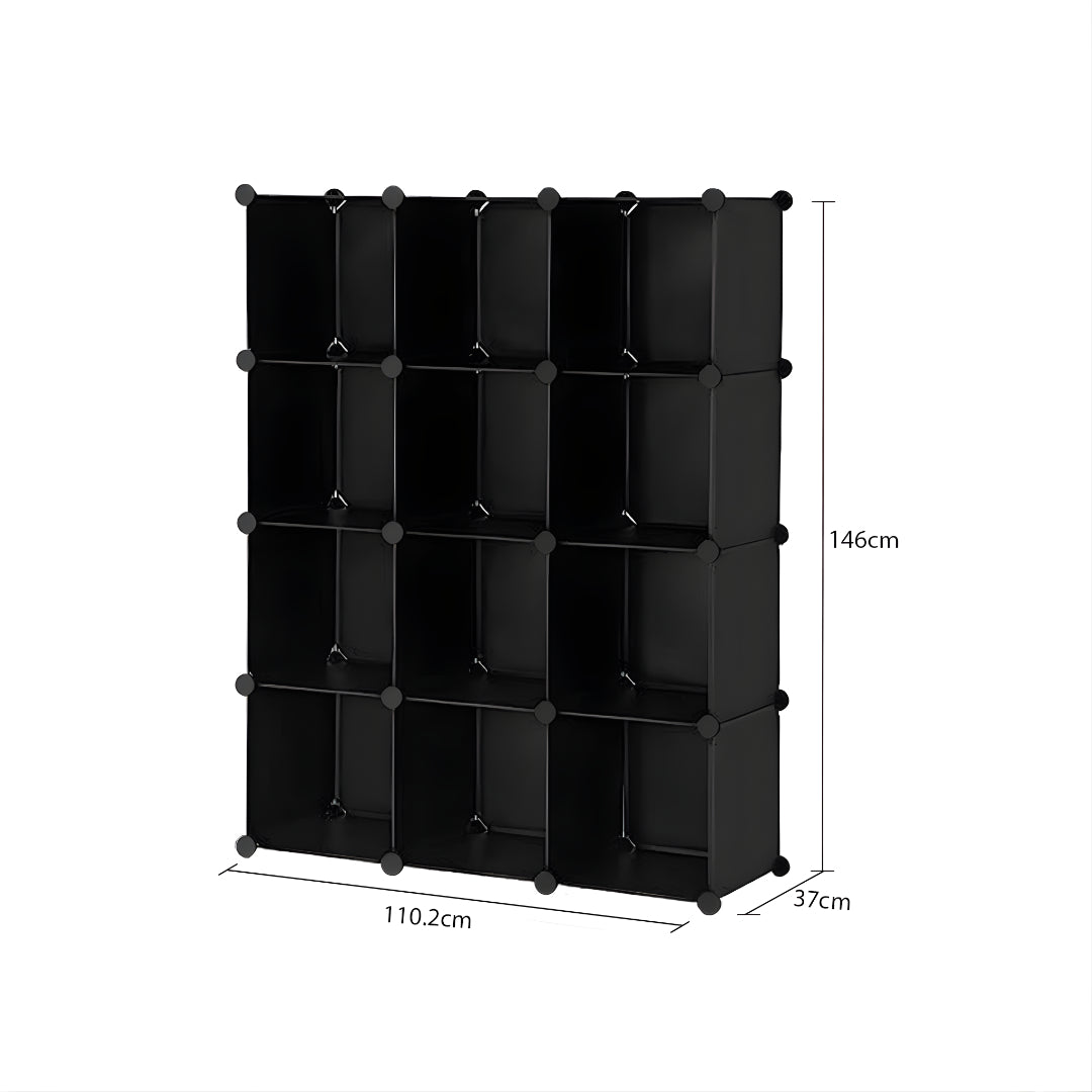SOGA 4 Tier 12-Cube Black Portable Wardrobe Divide-Grid Modular Storage Organiser Foldable Closet • LUZ-Wrobe1768