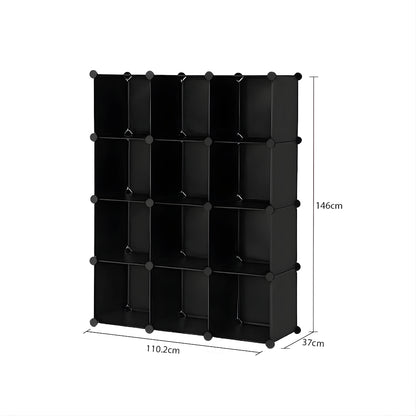 SOGA 4 Tier 12-Cube Black Portable Wardrobe Divide-Grid Modular Storage Organiser Foldable Closet • LUZ-Wrobe1768