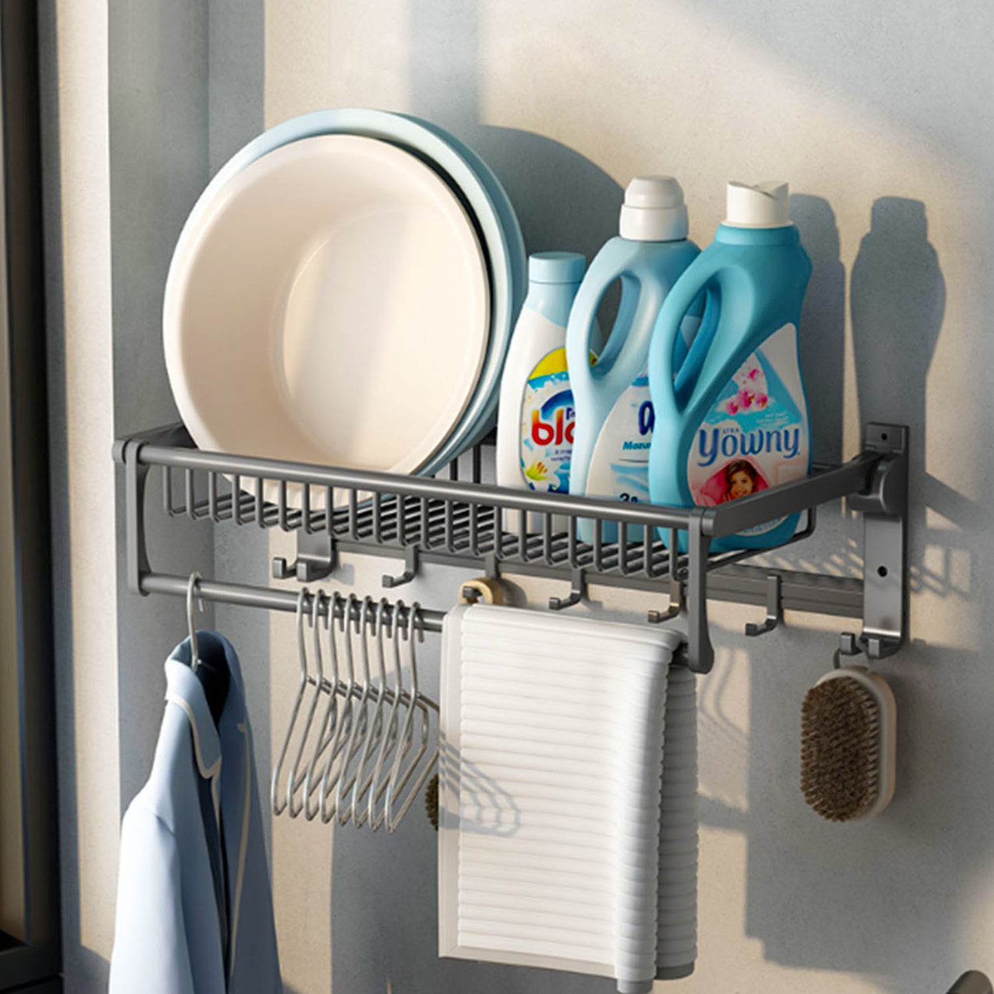 SOGA 50cm Wall-Mounted Double Pole Towel Holder Bathroom Organiser Rail Hanger with Hooks • LUZ-TAN1015