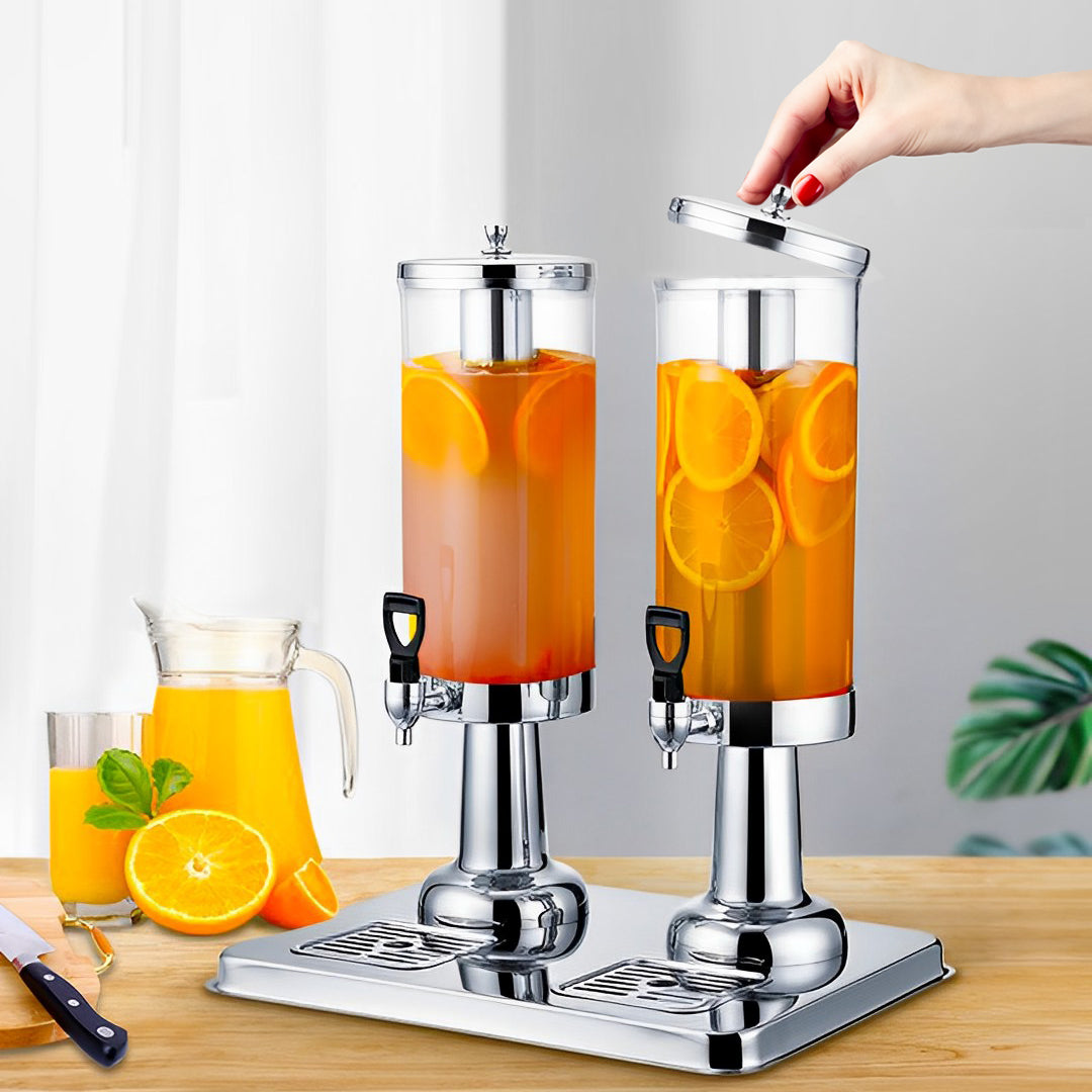 SOGA 6L Dual Silver Stainless Steel Beverage Dispenser Ice Cylinder Clear Juicer Hot Cold Water Jug • LUZ-VICDispenser5713