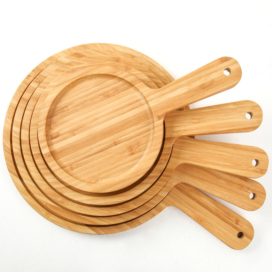 SOGA 2X 11 inch Blonde Round Premium Wooden Serving Tray Board Paddle with Handle Home Decor • LUZ-WodE506X2