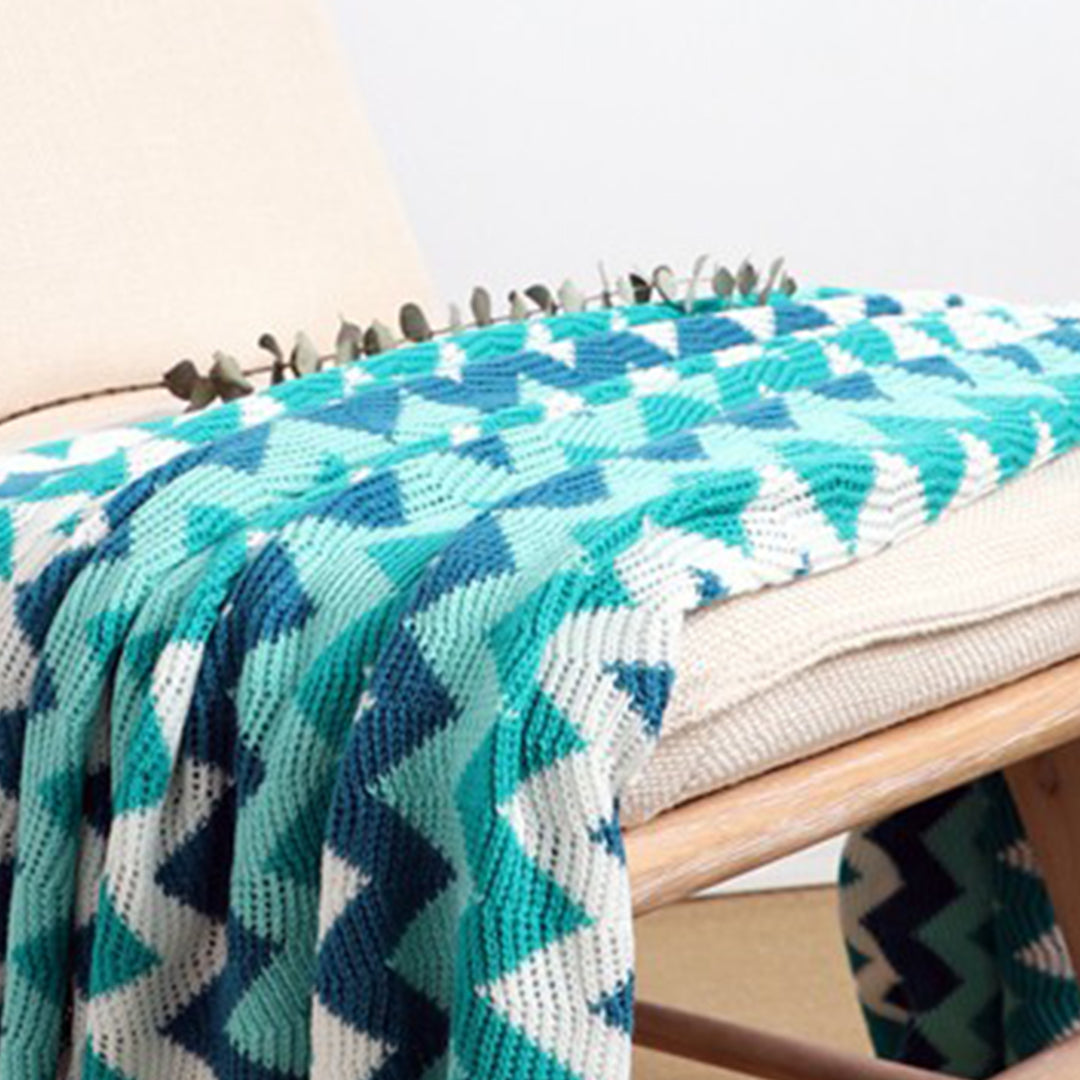 SOGA 2X 220cm Blue Zigzag Striped Throw Blanket Acrylic Wave Knitted Fringed Woven Cover Couch Bed Sofa Home Decor • LUZ-Blanket920X2