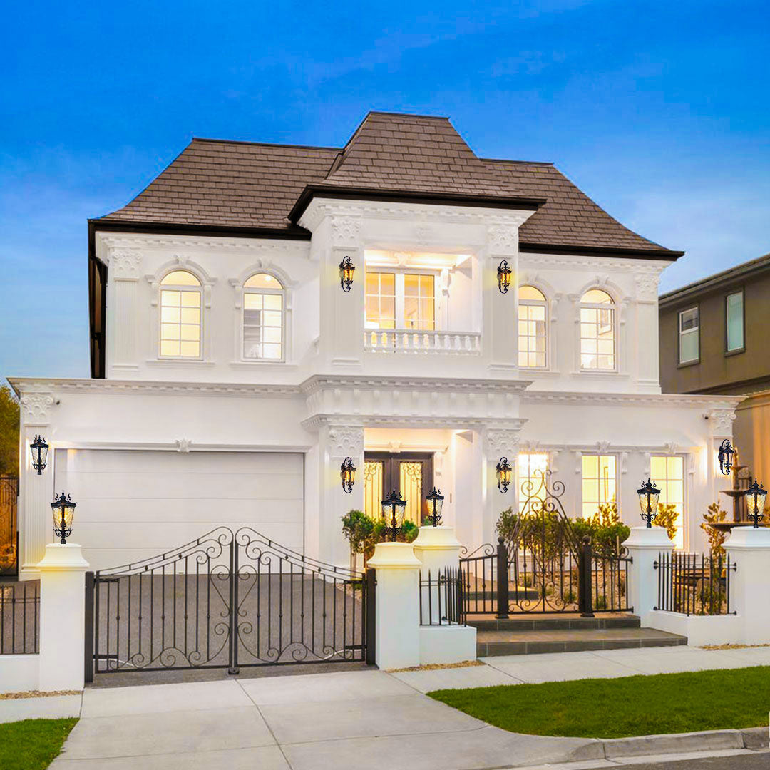 Vintage Lantern 4X 70cm Aluminum & Glass Wall Light Classic Lantern Design Elegant Outdoor Antique Inspired Wall Lamp • LUZ-Lamp58499MedX4