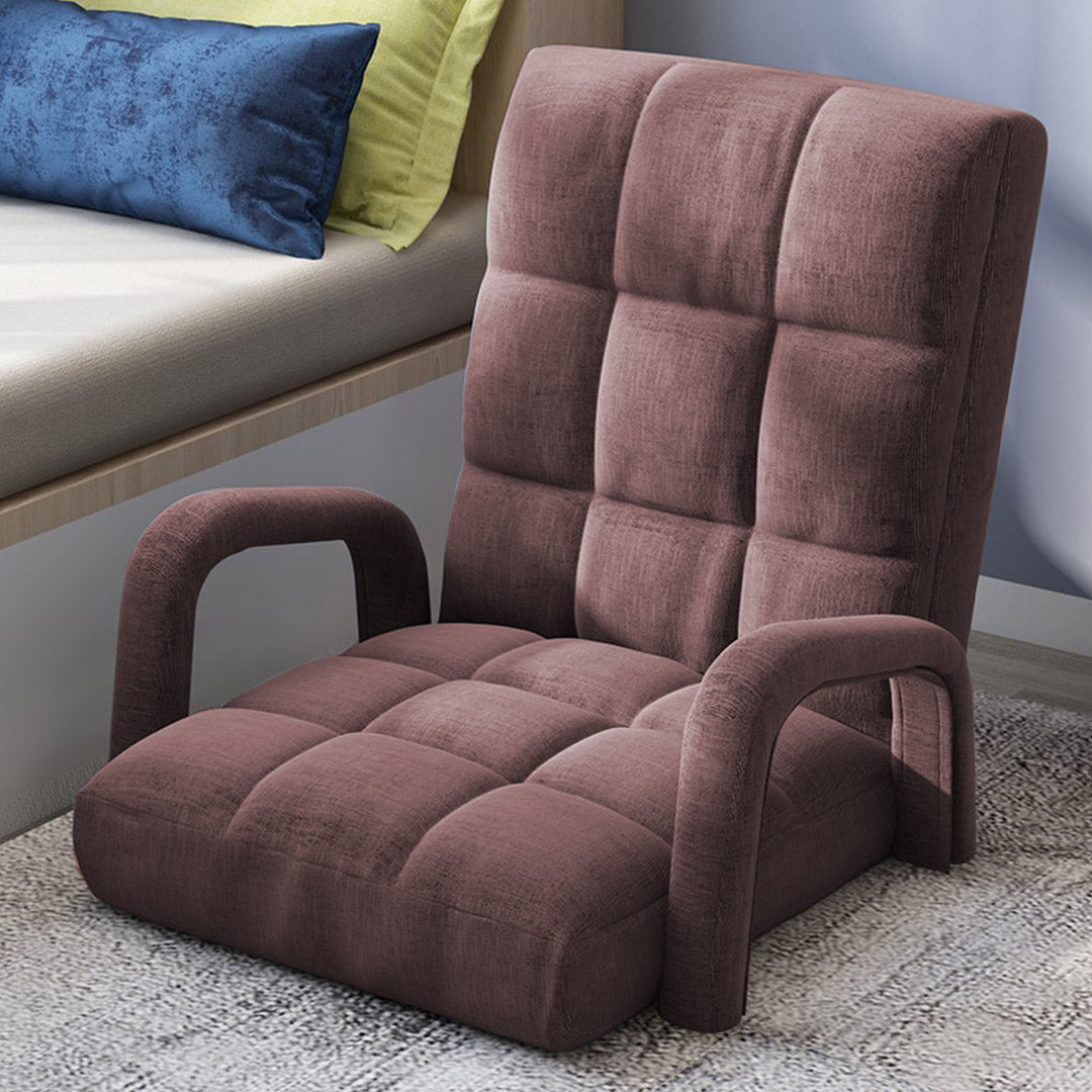 SOGA Foldable Lounge Cushion Adjustable Floor Lazy Recliner Chair with Armrest Coffee • LUZ-LoungeArmCoffee