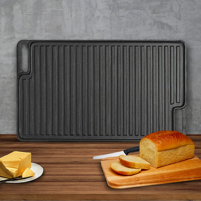 SOGA 45cm Rectangular Cast Iron Portable Fry BBQ Grill Plate Cooking Pan Tray with Handle • LUZ-ZPai039