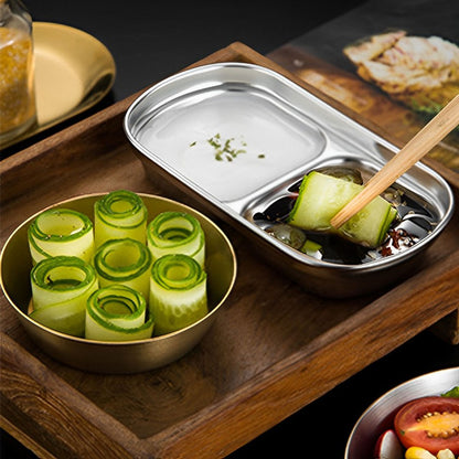 SOGA 15cm Silver Sauce Pan with Two Compartments Divided Sauce Dish Kitchen Essential • LUZ-VICPlate46