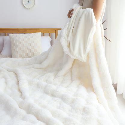 SOGA 2X 160X200cm Throw Blanket  White Double Layer Rabbit Fur Cozy Comfort with Stylish Decor • LUZ-BlanketFur342X2
