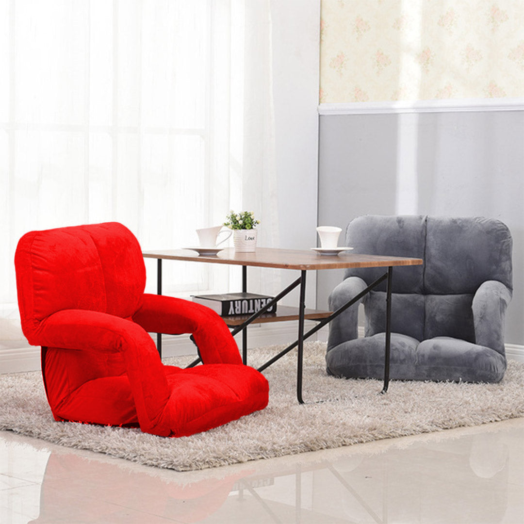 SOGA 2X Foldable Lounge Cushion Adjustable Floor Lazy Recliner Chair with Armrest Red • LUZ-LoungeKidRedX2
