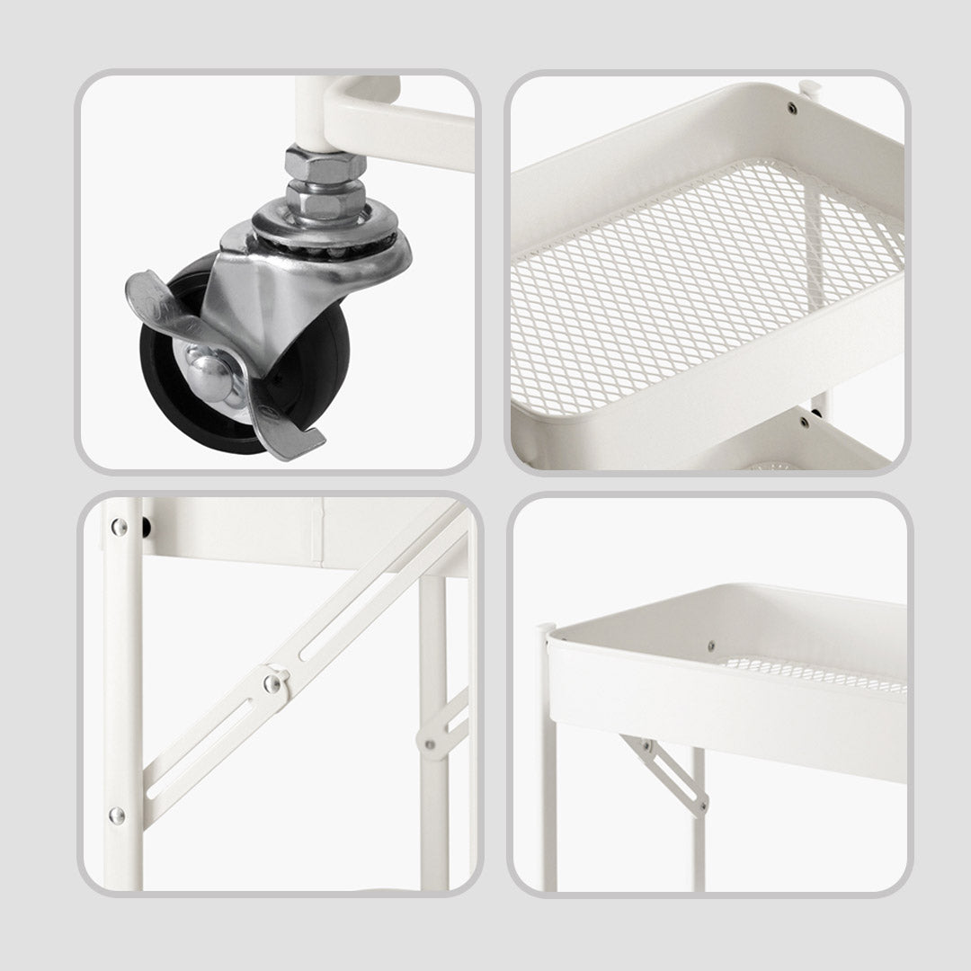 SOGA 2X 3 Tier Steel White Foldable Kitchen Cart Multi-Functional Shelves Portable Storage Organizer with Wheels • LUZ-KitchenXY012X2