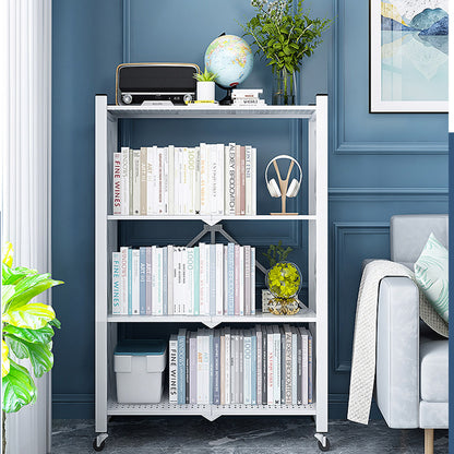 SOGA 4 Tier Steel White Foldable Display Stand Multi-Functional Shelves Portable Storage Organizer with Wheels • LUZ-KitchenXY029