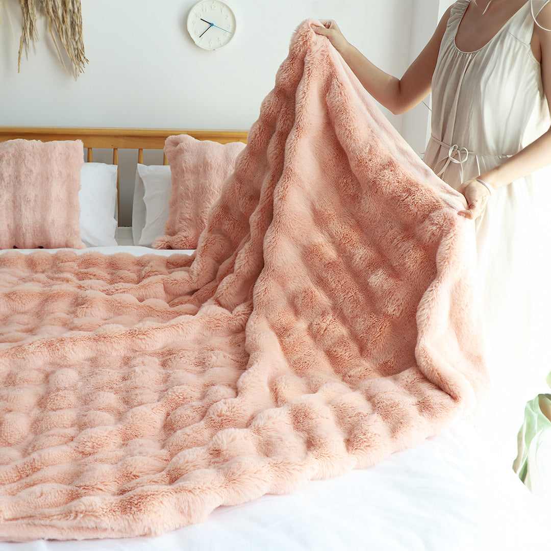 SOGA 2X 60X200cm Throw Blanket Pink Double Layer Rabbit Fur Cozy Comfort with Stylish Decor • LUZ-BlanketFur344X2