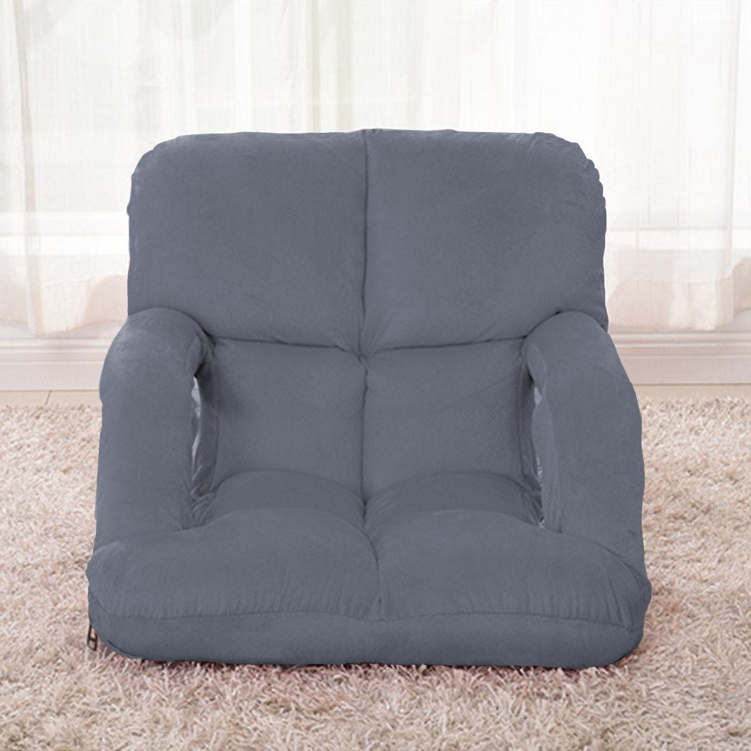 SOGA Foldable Lounge Cushion Adjustable Floor Lazy Recliner Chair with Armrest Grey • LUZ-LoungeKidGrey